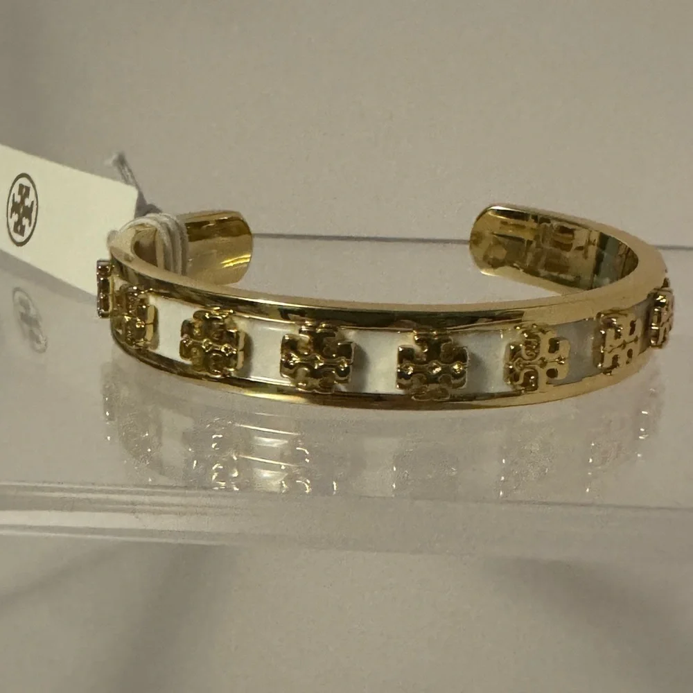 Tory Burch NWT Kira White Enamel & Gold-Toned Cuff Bracelet